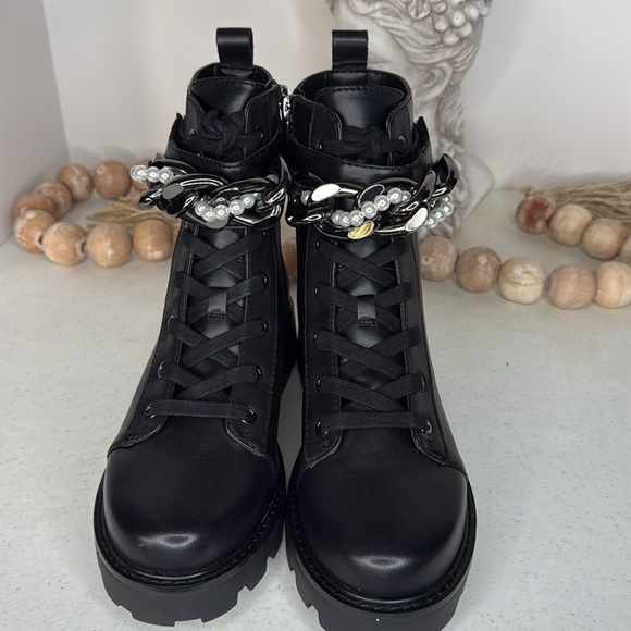 KARL LAGERFELD womens Maxi Chain Combat Boot Sz 8.5 - Picture 3 of 13